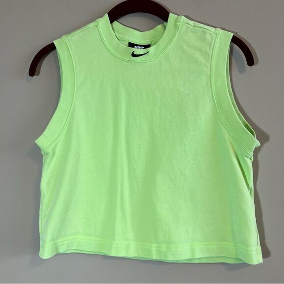 NIKE Neon Green Cropoed Lightweight Hoodie & Matching Tank Top Small Acid Wash - Picture 7 of 15